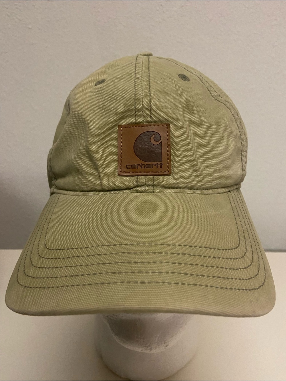 Vtg Carhartt Baseball Cap Hat Cotton Adjustable Brown Leather Patch 14806